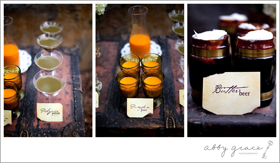 Harry Potter wedding inspiration shoot polyjuice potion butterbeer pumpkin juice