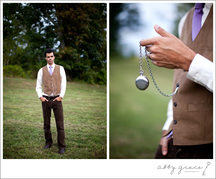 Harry Potter wedding inspiration shoot groom brown suit pocketwatch