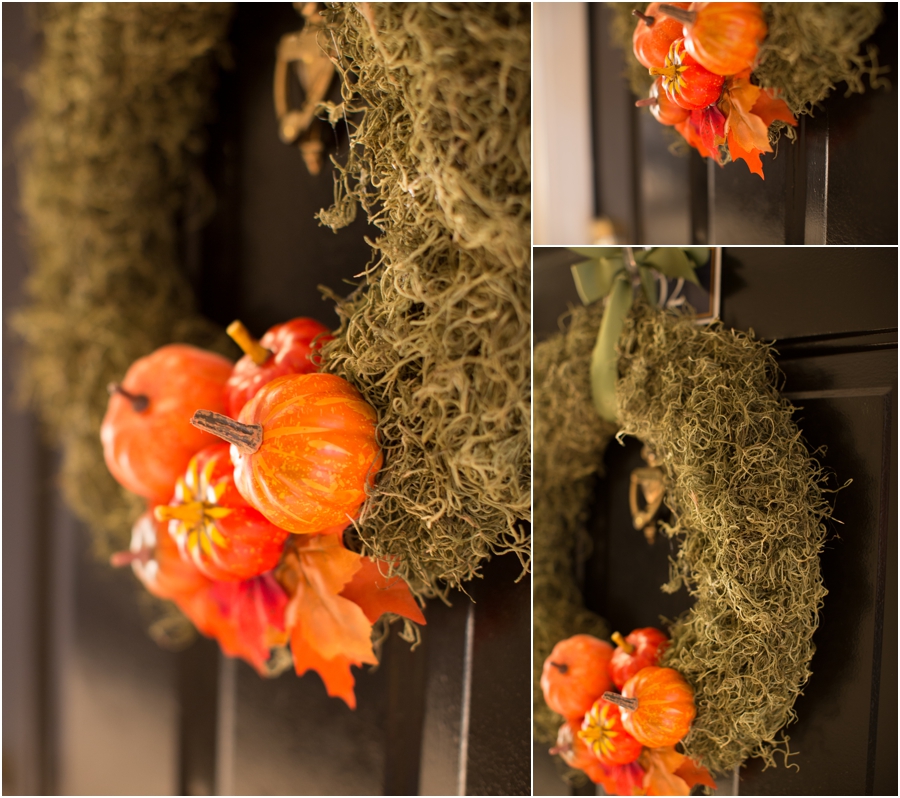 DIY fall wreath Spanish moss pumpkins