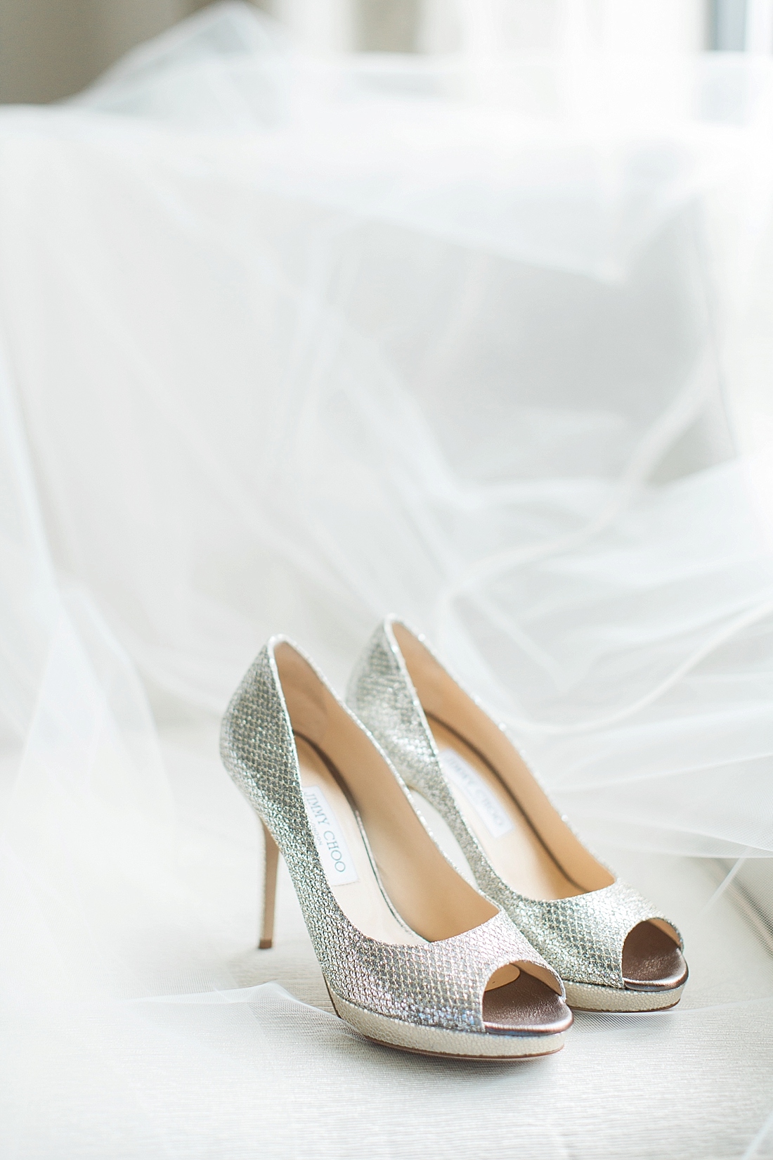 Classic Jimmy Choos silver wedding pumps | Abby Grace Photography
