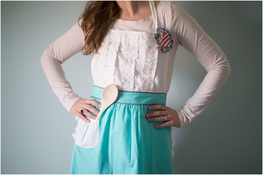 Anthropologie apron teal white gray- Abby Grace Photography