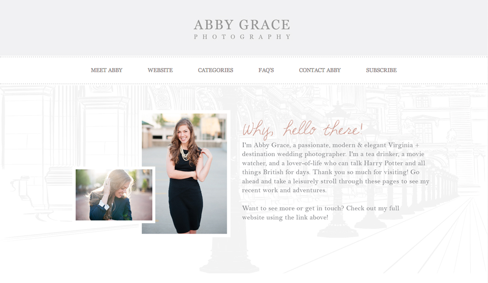 J Shipley Creative blog design for Abby Grace Photography